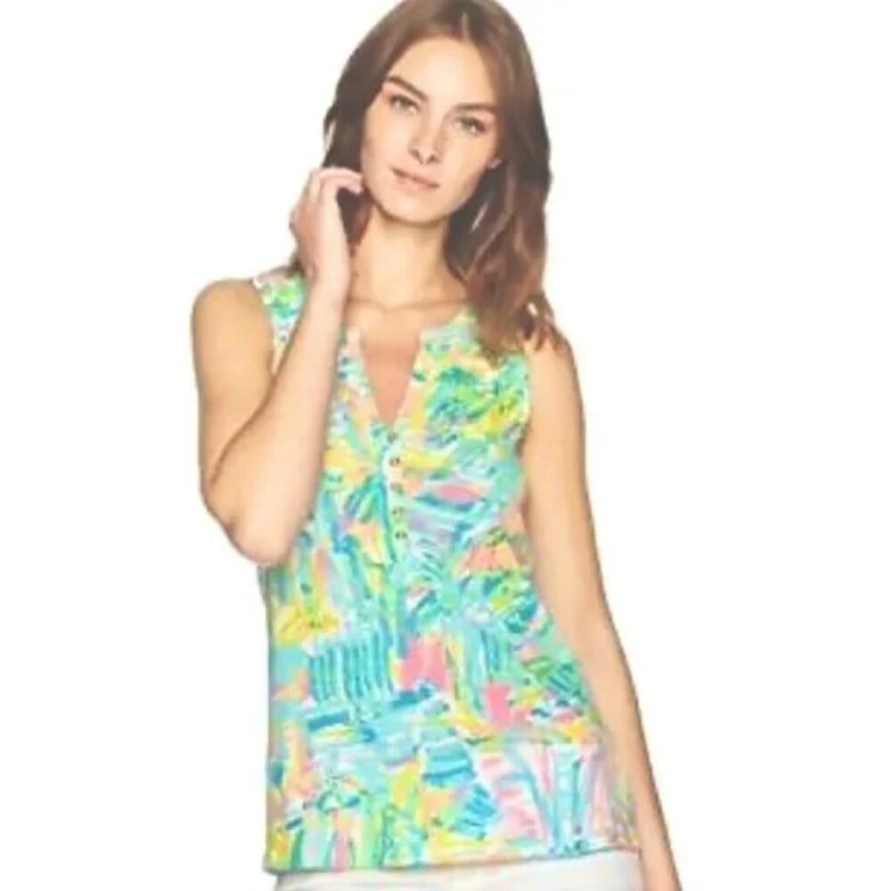 Lilly Pulitzer Sleeveless Essie Blouse Top Shirt Tank - Sea, Salt & Sun - Size L